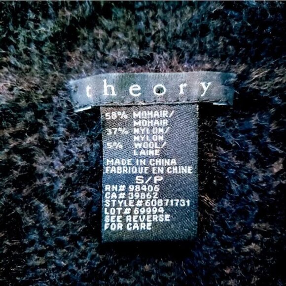 THEORY Tunic Sweater, Black Mohair Wool Soft Long Sleeve Eyelets Belted Velvet S - Picture 6 of 11